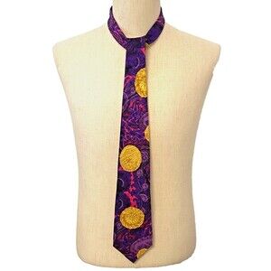 Signorcelli d'Italia Neck Tie Silk Purple Pink Gold  Abstract Vintage Medallion